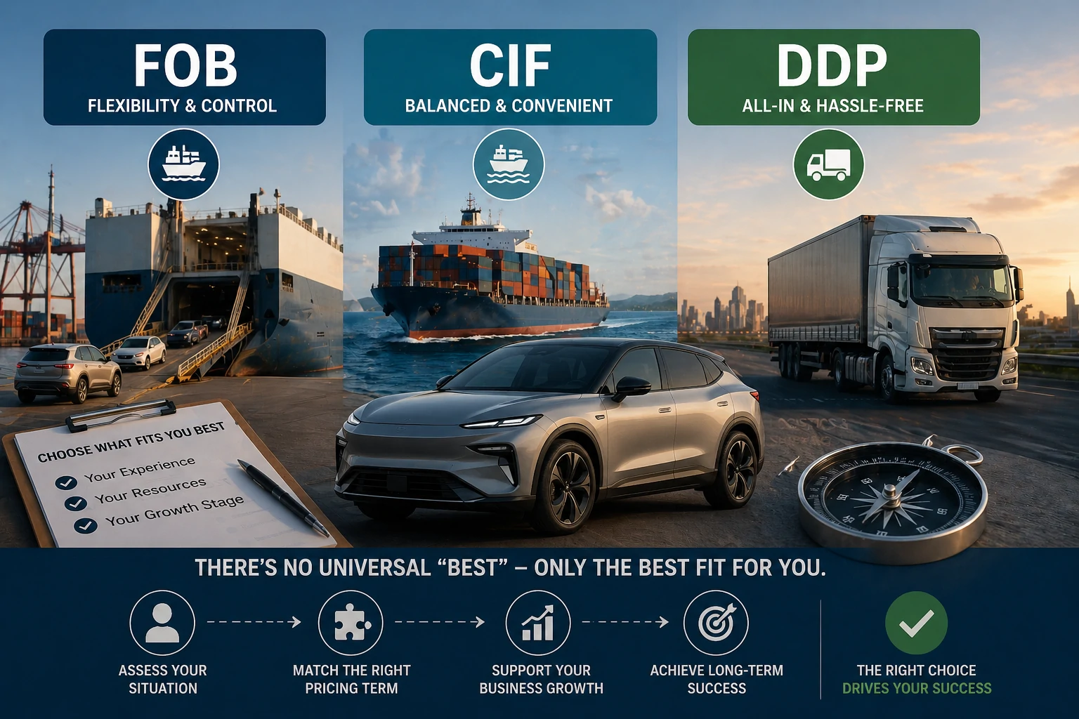 FOB, CIF y DDP en la exportación de automóviles: qué término de fijación de precios es mejor para usted
